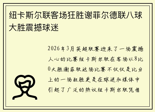纽卡斯尔联客场狂胜谢菲尔德联八球大胜震撼球迷