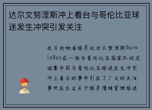 达尔文努涅斯冲上看台与哥伦比亚球迷发生冲突引发关注 达尔文努涅斯冲上看台与哥伦比亚球迷发生冲突引发关注